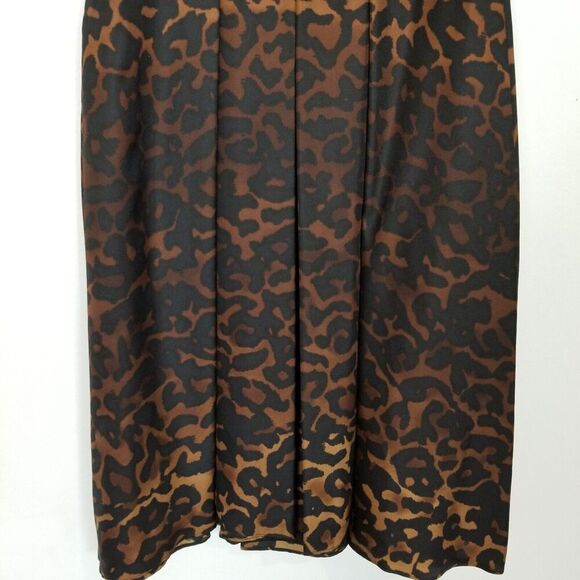 Alfani Women's Black/Brown Cheetah Leopard Silk Dress Size 4 Perite Pleated - Picture 6 of 8